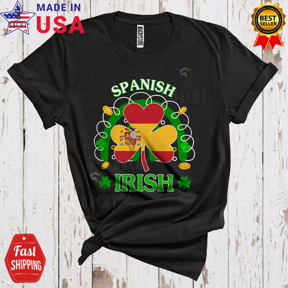 MacnyStore - Spanish Irish Cute Cool St. Patrick's Day Spanish Flag Shamrock Shape Shamrocks Rainbow T-Shirt