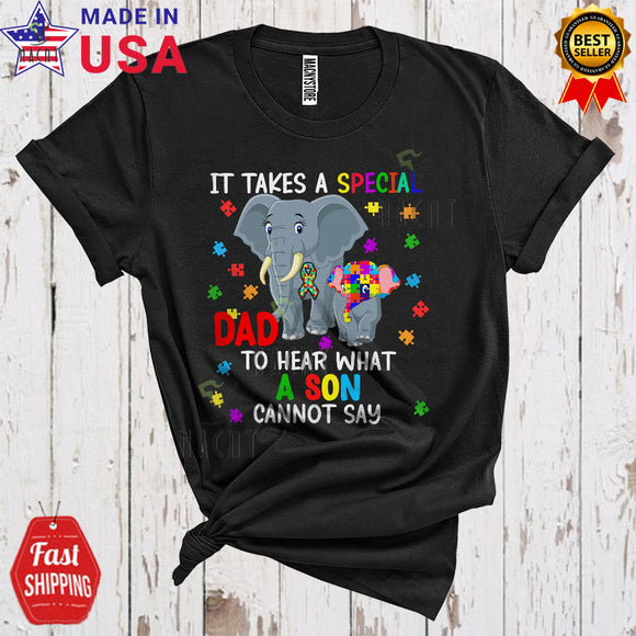 MacnyStore - Special Dad To Hear What A Son Cannot Say Funny Cute Autism Awareness Family Puzzle Elephant T-Shirt