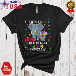 MacnyStore - Special Mom To Hear What A Son Cannot Say Funny Cute Autism Awareness Family Puzzle Elephant T-Shirt