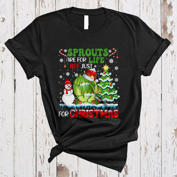 MacnyStore - Sprouts Are For The Life, Joyful Christmas Santa Brussel Sprouts, X-mas Tree Snowman Vegan T-Shirt