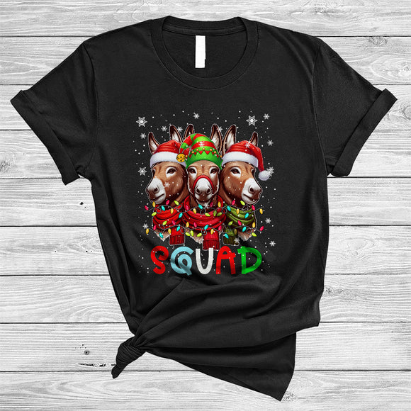 MacnyStore - Squad, Amazing Cute Christmas Three ELF Santa Donkey, X-mas Lights Farmer Lover Group T-Shirt