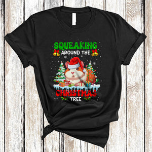 MacnyStore - Squeaking Around The Christmas Tree, Lovely Funny Santa Guinea Pig, X-mas Tree Snow Around T-Shirt