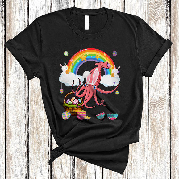 MacnyStore - Squid In Easter Bunny Cosplay, Adorable Easter Egg Hunt Rainbow, Sea Animal Lover T-Shirt