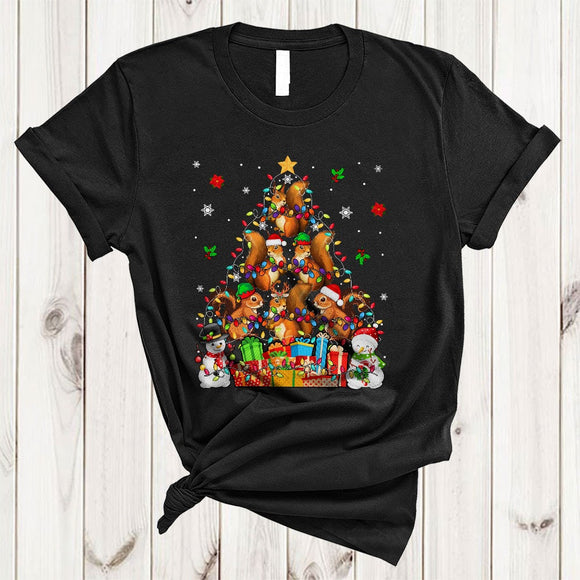 MacnyStore - Squirrel Christmas Tree, Adorable X-mas Lights Snow Around, Squirrel Animal Snowman T-Shirt