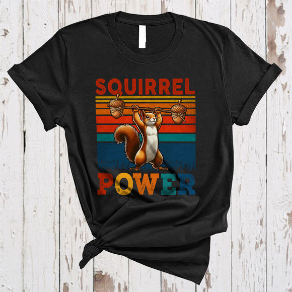MacnyStore - Squirrel Power, Awesome Vintage Retro Squirrel Workout, Nuts Zoo Wild Animal Lover T-Shirt