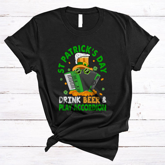 MacnyStore - St Patrick's Day Drink Beer And Play Accordion, Cheerful Leprechaun Accordion Player, Family Group T-Shirt