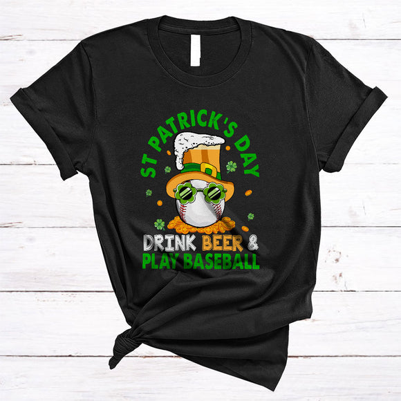 MacnyStore - St Patrick's Day Drink Beer And Play Baseball, Cheerful Leprechaun Baseball Player, Family Group T-Shirt