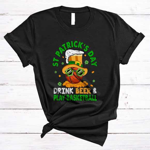 MacnyStore - St Patrick's Day Drink Beer And Play Basketball, Cheerful Leprechaun Basketball Player, Family Group T-Shirt