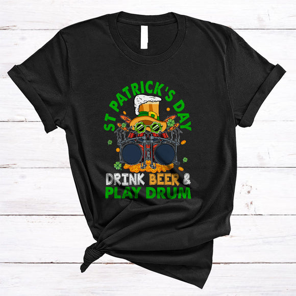 MacnyStore - St Patrick's Day Drink Beer And Play Drum, Cheerful Leprechaun Drum Player, Family Group T-Shirt