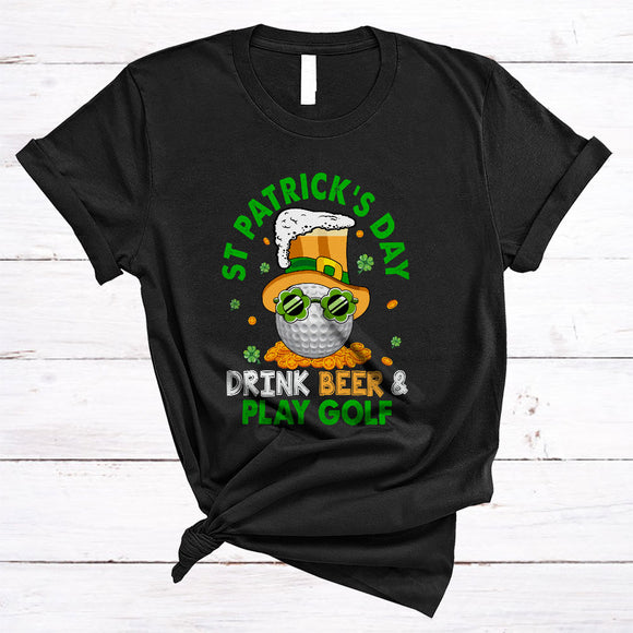 MacnyStore - St Patrick's Day Drink Beer And Play Golf, Cheerful Leprechaun Golf Player, Family Group T-Shirt