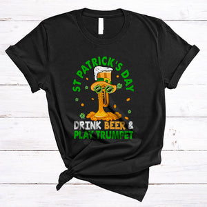 MacnyStore - St Patrick's Day Drink Beer And Play Trumpet, Cheerful Leprechaun Trumpet Player, Family Group T-Shirt