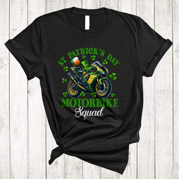 MacnyStore - St Patrick's Day Motorbike Squad, Amazing St. Patrick's Day Motorbike Rider, Irish Lucky Shamrock T-Shirt