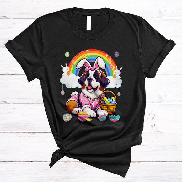MacnyStore - St. Bernard In Easter Bunny Cosplay, Amazing Easter Day Hunting Eggs Rainbow, Family Group T-Shirt