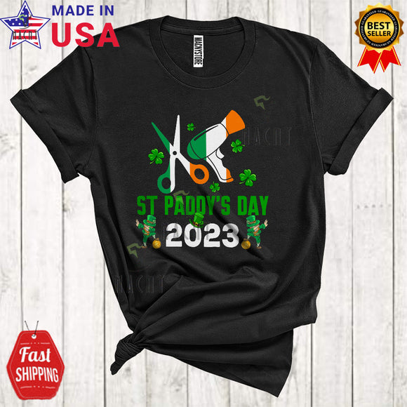 MacnyStore - St. Paddy's Day 2023 Cool Funny St. Patrick's Day Shamrock Irish Flag Lover Matching Barber Group T-Shirt