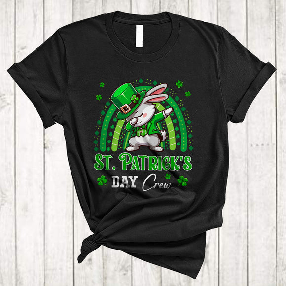 MacnyStore - St. Patrick's Day Crew, Lovely Dabbing Bunny Leprechaun, Rainbow Shamrocks Animal Lover T-Shirt