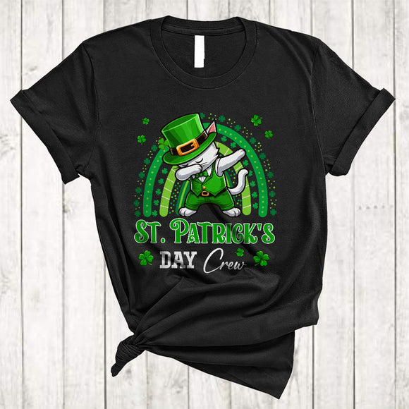 MacnyStore - St. Patrick's Day Crew, Lovely Dabbing Cat Leprechaun, Rainbow Shamrocks Animal Lover T-Shirt