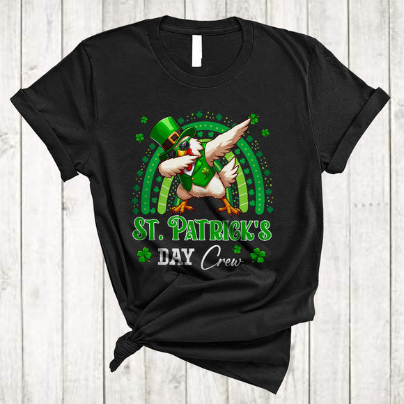 MacnyStore - St. Patrick's Day Crew, Lovely Dabbing Chicken Leprechaun, Rainbow Shamrocks Animal Lover T-Shirt