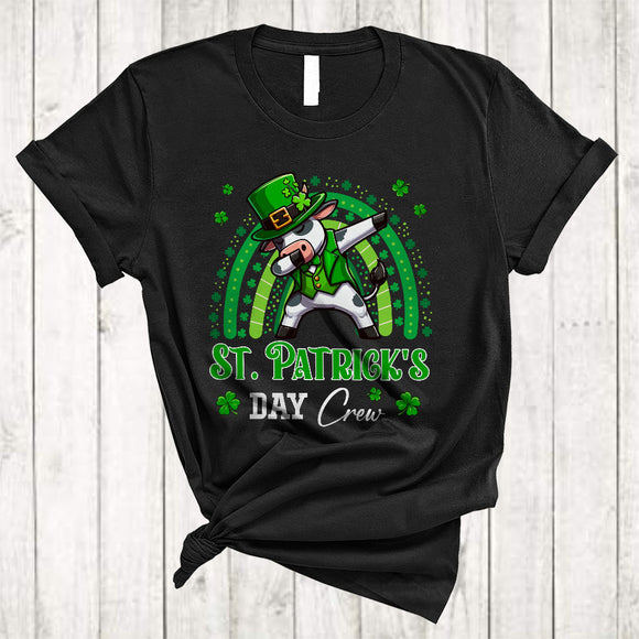 MacnyStore - St. Patrick's Day Crew, Lovely Dabbing Cow Leprechaun, Rainbow Shamrocks Animal Lover T-Shirt