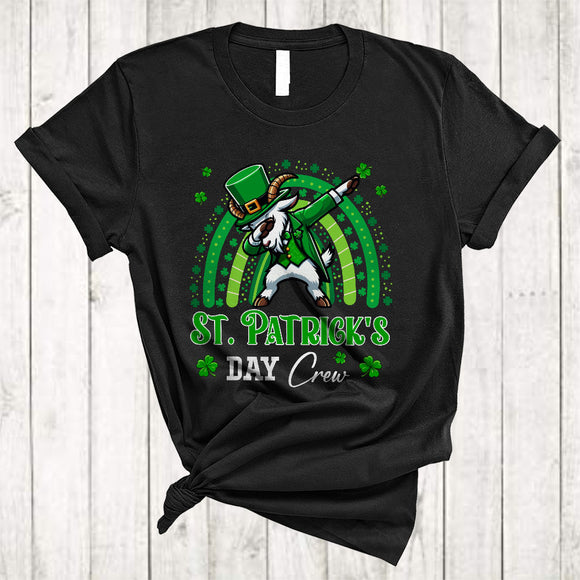 MacnyStore - St. Patrick's Day Crew, Lovely Dabbing Goat Leprechaun, Rainbow Shamrocks Animal Lover T-Shirt