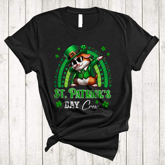 MacnyStore - St. Patrick's Day Crew, Lovely Dabbing Guinea Pig Leprechaun, Rainbow Shamrocks Animal Lover T-Shirt