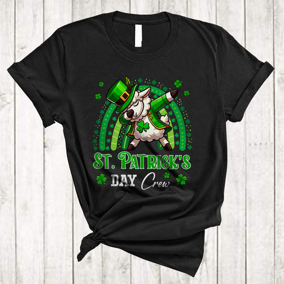 MacnyStore - St. Patrick's Day Crew, Lovely Dabbing Sheep Leprechaun, Rainbow Shamrocks Animal Lover T-Shirt
