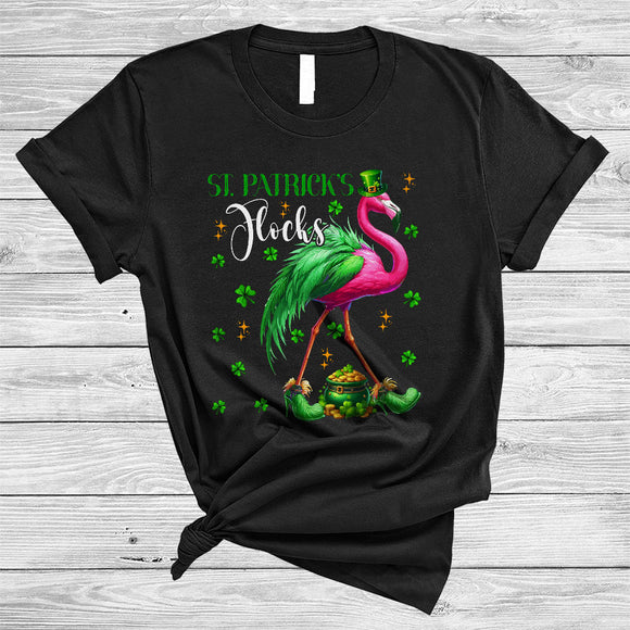 MacnyStore - St. Patrick's Day Flocks, Cheerful St. Patrick's Day Flamingo Lover, Irish Lucky Shamrock Family T-Shirt