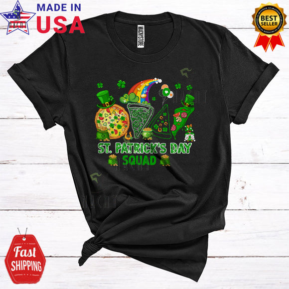 MacnyStore - St. Patrick's Day Squad Cute Funny St. Patrick's Day Leopard Green Leprechaun Pizza Food Lover T-Shirt