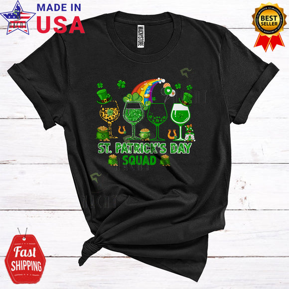MacnyStore - St. Patrick's Day Squad Cute Funny St. Patrick's Day Leopard Green Leprechaun Wine Drinking Drunk T-Shirt