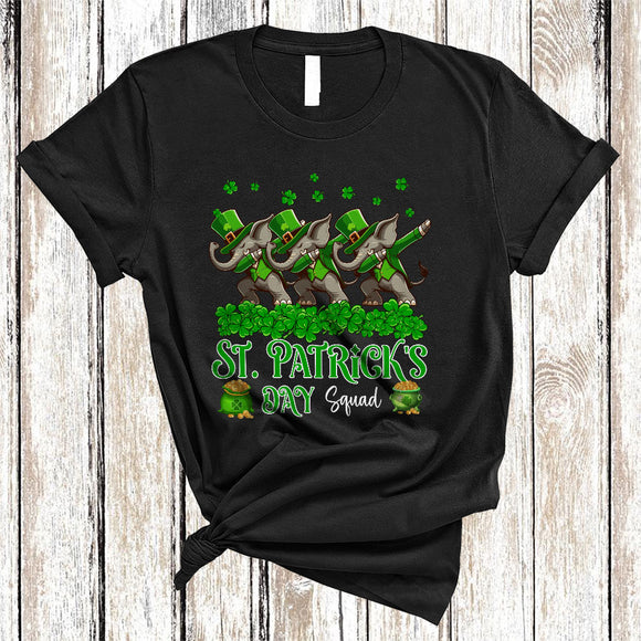 MacnyStore - St. Patrick's Day Squad, Amazing Three Shamrock Dabbing Elephant, Wild Animal Lover Group T-Shirt