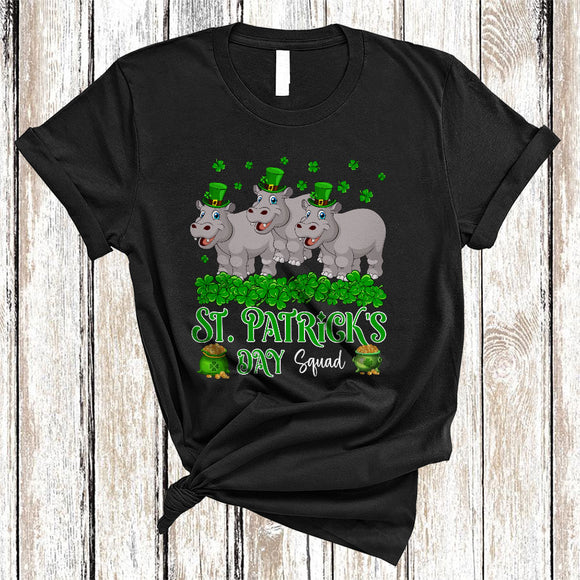MacnyStore - St. Patrick's Day Squad, Amazing Three Shamrock Hippo, Wild Animal Lover Group T-Shirt