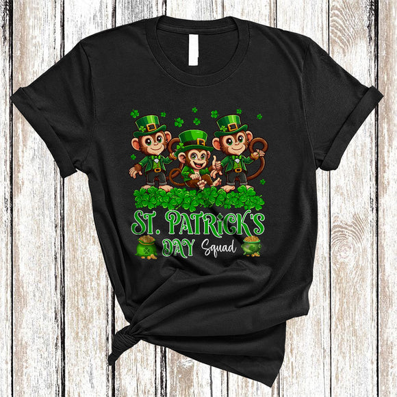 MacnyStore - St. Patrick's Day Squad, Amazing Three Shamrock Monkey, Wild Animal Lover Group T-Shirt