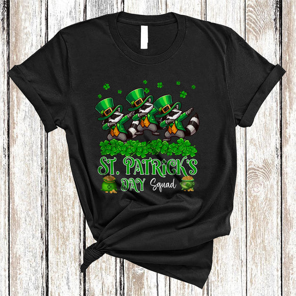 MacnyStore - St. Patrick's Day Squad, Amazing Three Shamrock Raccoon, Wild Animal Lover Group T-Shirt