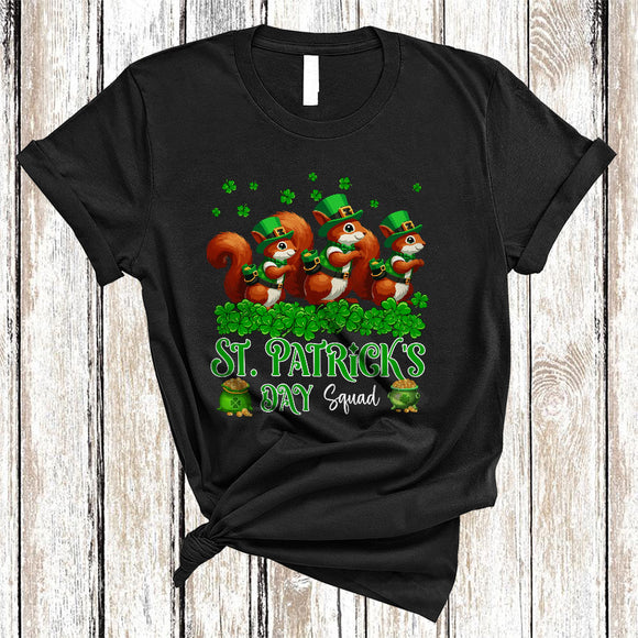 MacnyStore - St. Patrick's Day Squad, Amazing Three Shamrock Squirrel, Wild Animal Lover Group T-Shirt