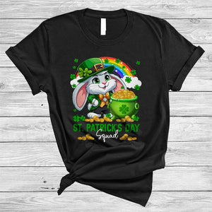 MacnyStore - St. Patrick's Day Squad, Lovely Bunny With Gold Pot Shamrock Rainbow, Insects Animal Lover T-Shirt