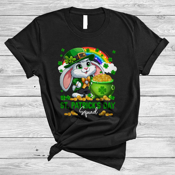 MacnyStore - St. Patrick's Day Squad, Lovely Bunny With Gold Pot Shamrock Rainbow, Insects Animal Lover T-Shirt