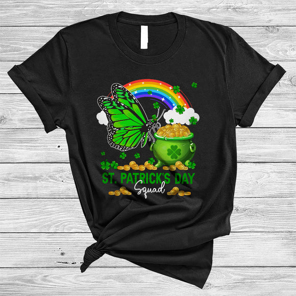 MacnyStore - St. Patrick's Day Squad, Lovely Butterfly With Gold Pot Shamrock Rainbow, Insects Animal Lover T-Shirt