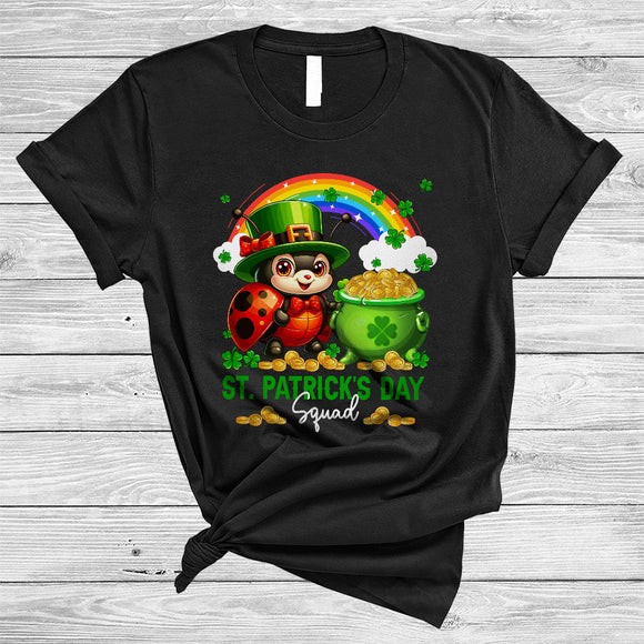 MacnyStore - St. Patrick's Day Squad, Lovely Ladybug With Gold Pot Shamrock Rainbow, Insects Animal Lover T-Shirt