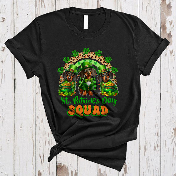 MacnyStore - St. Patrick's Day Squad, Lovely Three Leprechaun Dachshund With Leopard Rainbow, Irish Shamrock T-Shirt
