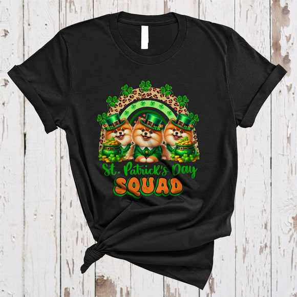 MacnyStore - St. Patrick's Day Squad, Lovely Three Leprechaun Pomeranian With Leopard Rainbow, Irish Shamrock T-Shirt