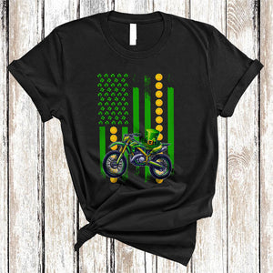 MacnyStore - St. Patrick's Day US Flag Dirt Bike, Proud St. Patrick's Day Shamrock, Dirt Bike Biker Lover T-Shirt