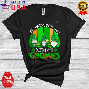 MacnyStore - St. Patrick's Day With My Gnomies Cute Funny St. Patrick's Day Three Gnomes Drinking Drunk T-Shirt