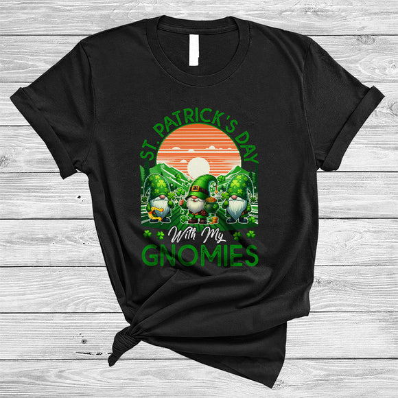MacnyStore - St. Patrick's Day With My Gnomies, Cute St. Patrick's Day Three Gnomes, Lucky Shamrock T-Shirt