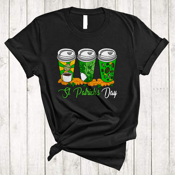 MacnyStore - St. Patrick's Day, Awesome Three Coffee Cups, Coffee Lover Matching Bartender Squad T-Shirt