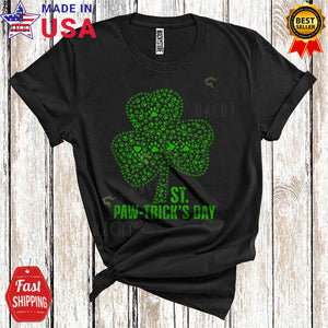 MacnyStore - St. Paw-Trick's Day Cool Funny St. Patrick's Day Paws Shamrock Shape Lover Matching Family Group T-Shirt