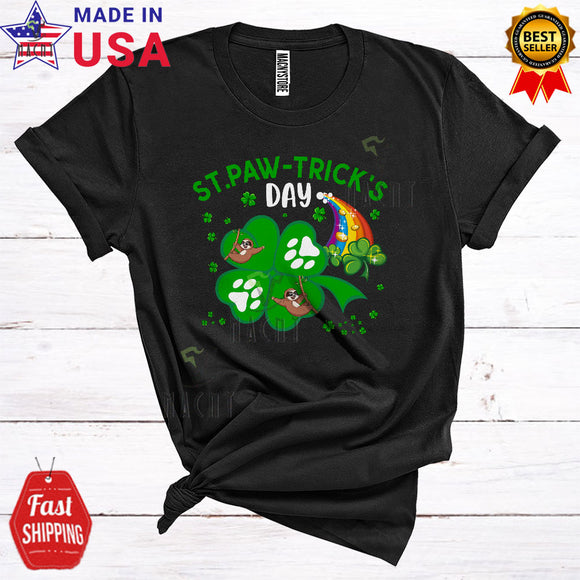 MacnyStore - St. Paw-Trick's Day Funny Cool St. Patrick's Day Irish Shamrock Rainbow Paws Sloth Animal Lover T-Shirt