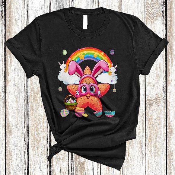 MacnyStore - Starfish In Easter Bunny Cosplay, Adorable Easter Egg Hunt Rainbow, Sea Animal Lover T-Shirt