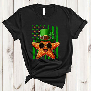 MacnyStore - Starfish Sunglasses Shamrock US Flag, Lovely St. Patrick's Day Sea Animal Lover, Lucky Family T-Shirt
