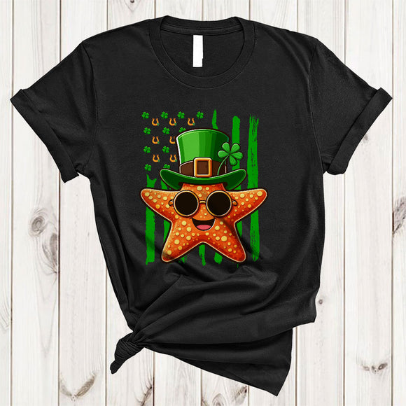 MacnyStore - Starfish Sunglasses Shamrock US Flag, Lovely St. Patrick's Day Sea Animal Lover, Lucky Family T-Shirt