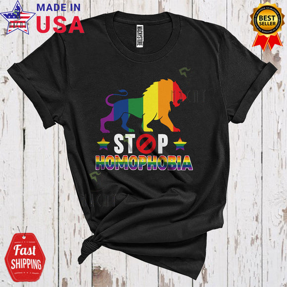MacnyStore - Stop Homophobia Cool Proud LGBT LGBTQ Support Lesbian Gay Pride Rainbow Lion Lover T-Shirt