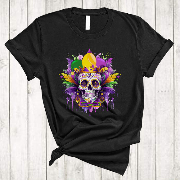 MacnyStore - Sugar Skull Wearing Jester Hat Mardi Gras Beads, Amazing Mardi Gras Skull, Parades Group T-Shirt